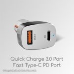 CH08 Gadjet Rapid 2-Port Car Charger Quick Charge 3.0 Port Fast Type-C PD Port