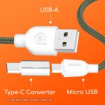 old Gadjet CA21 Charge & Sync Cable For Micro USB & Type-C Devices Green_Type-C, USB-A, Micro USB